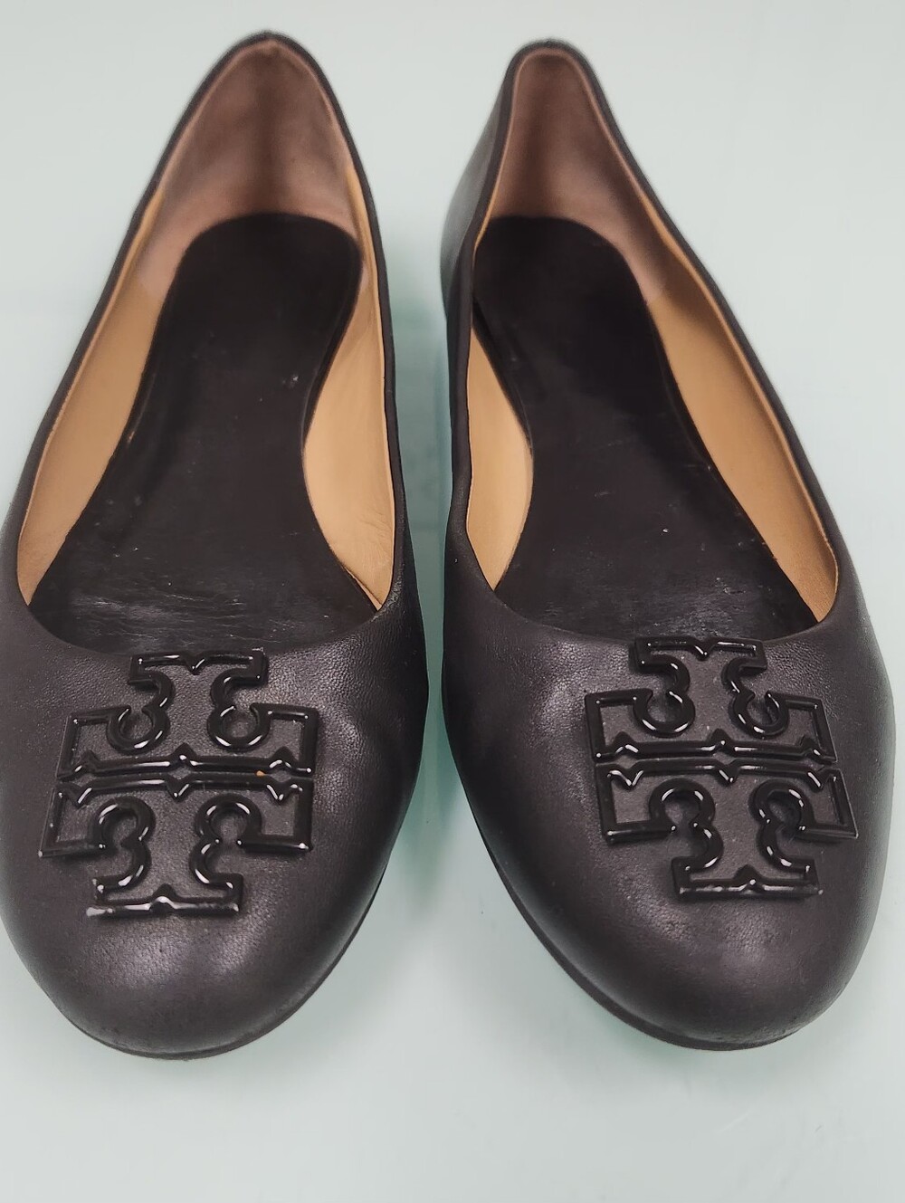 Tory Burch Black Leather Logo Flats